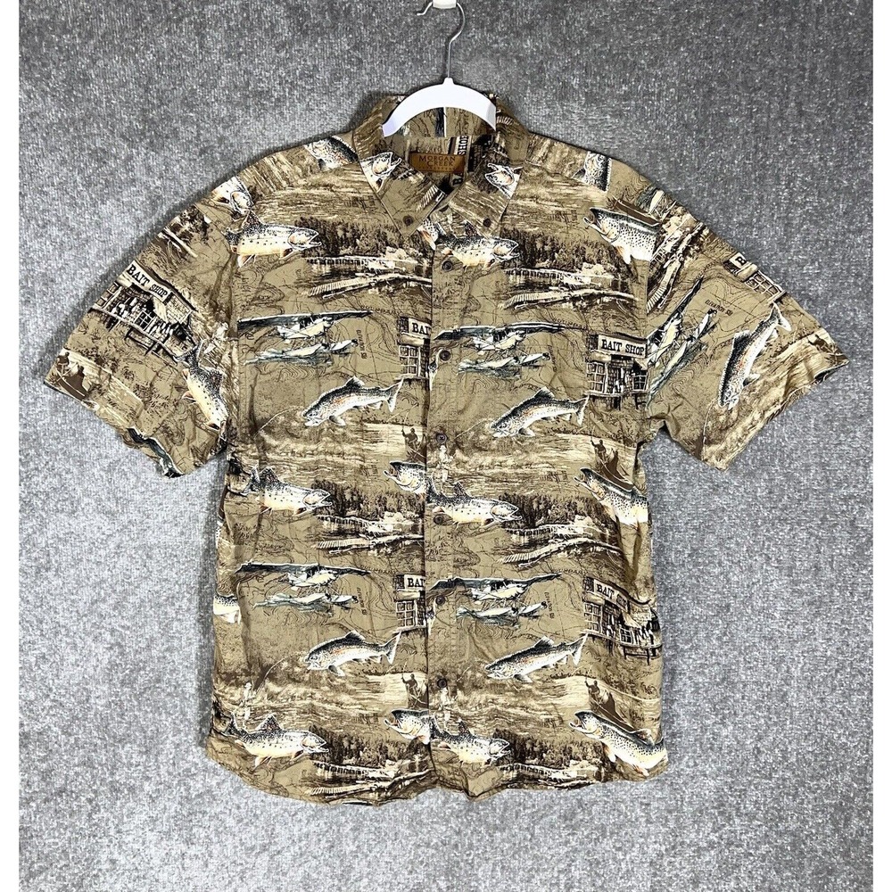 Morgan Creek Outfitters Button Up Shirt Mens Size Large Fish Fishing Seaplanes‎